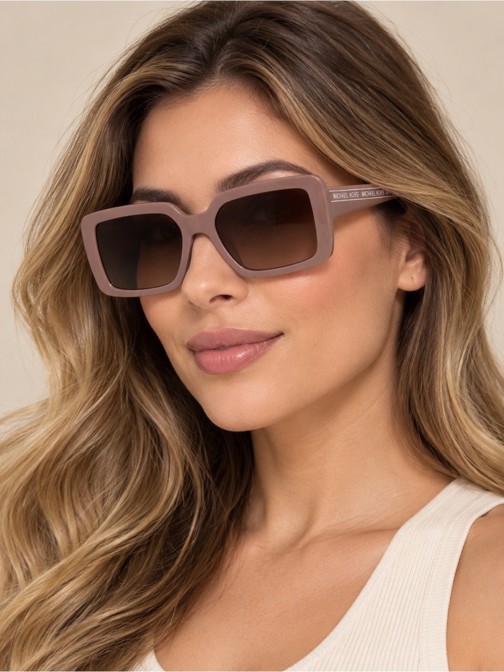 573. Michael Kors Mauve Square Sunglasses for Women with Case